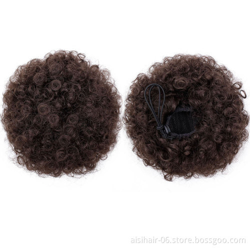 Aisi Hair Women's Synthetic Puff Afro Short Curly Hair Chignon For Black Women Color 4# Kinky Curly Hair Bun Ponytail
